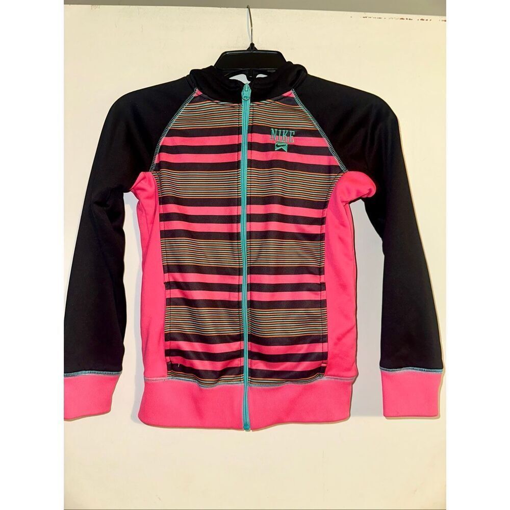 Nike Girls L Dri-Fit Therma Full Zip Hoodie Black Neon Stripe medium 10-12 Years